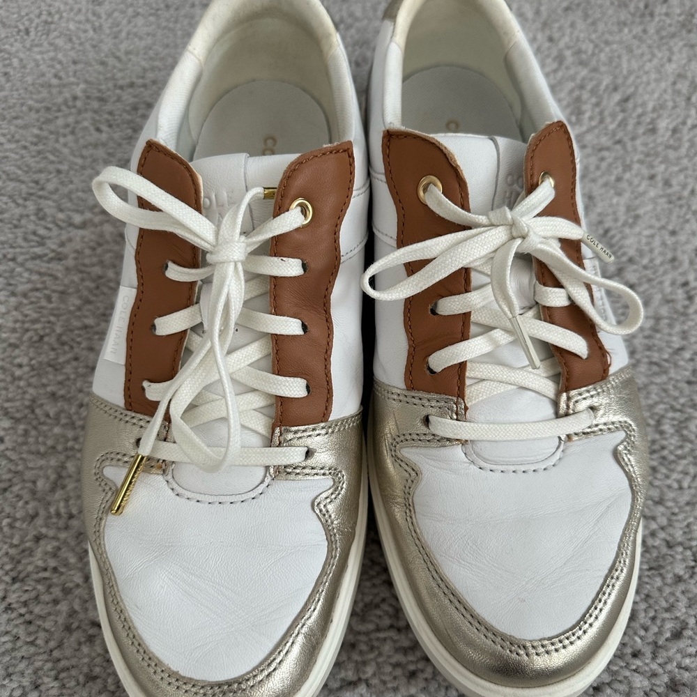 Cole Haan White, gold , and Brown Sneakers
